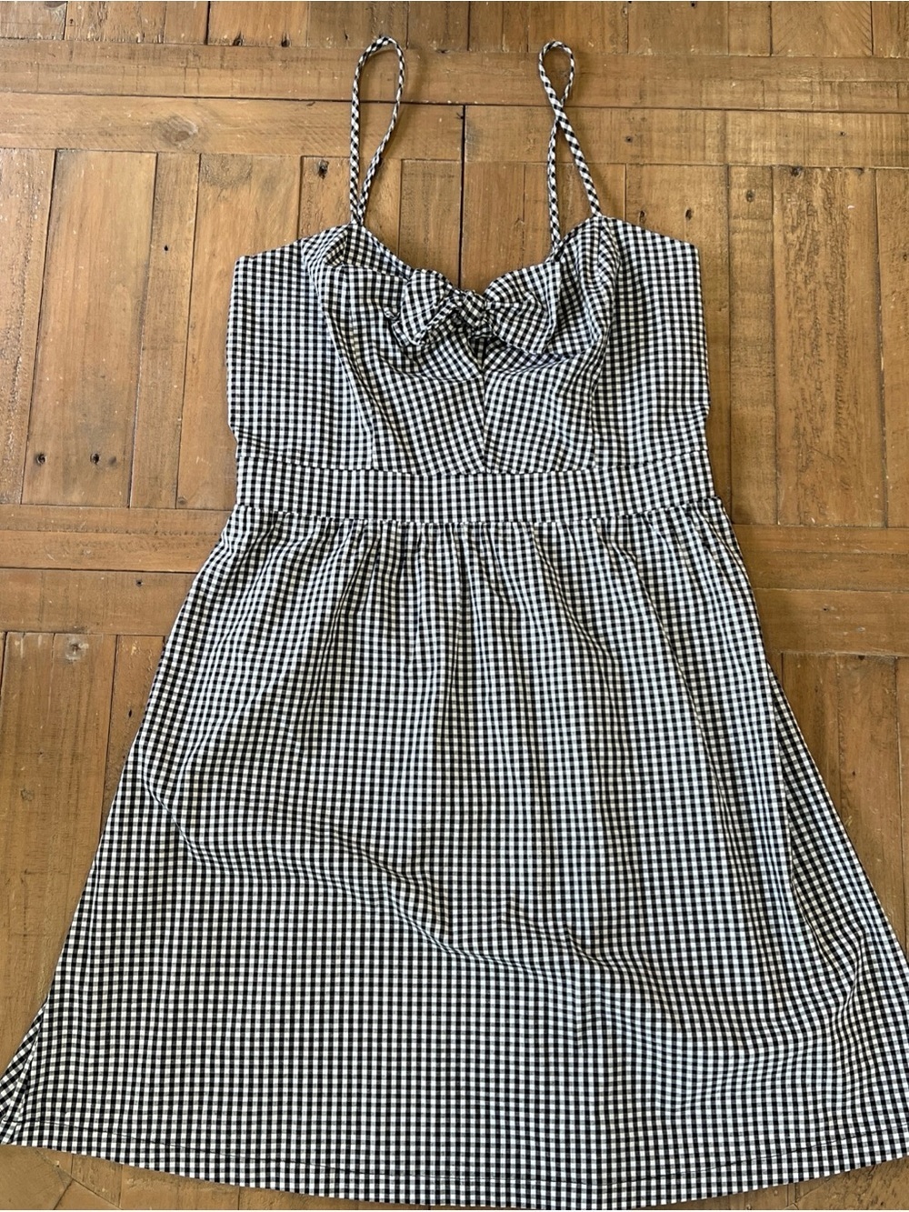 Potters Pot Black And White Gingham Check Tie Front Sundress Medium Mini Preppy